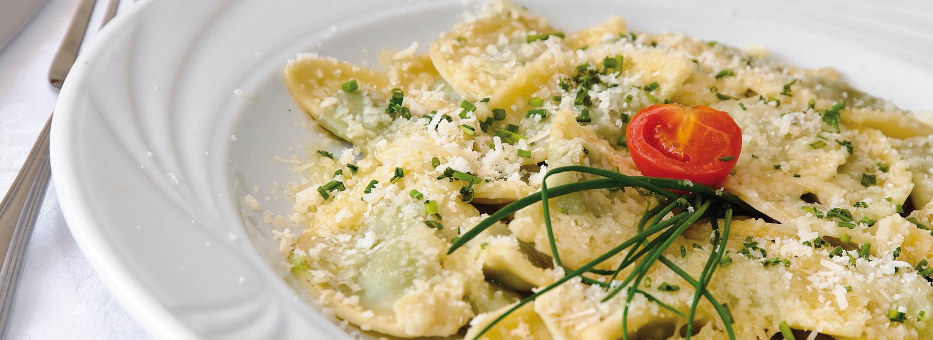 Schlutzkrapfen, a kind of South Tyrolean Ravioli filled with spinach