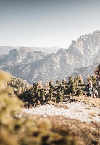 Two people hiking in the Dolomites